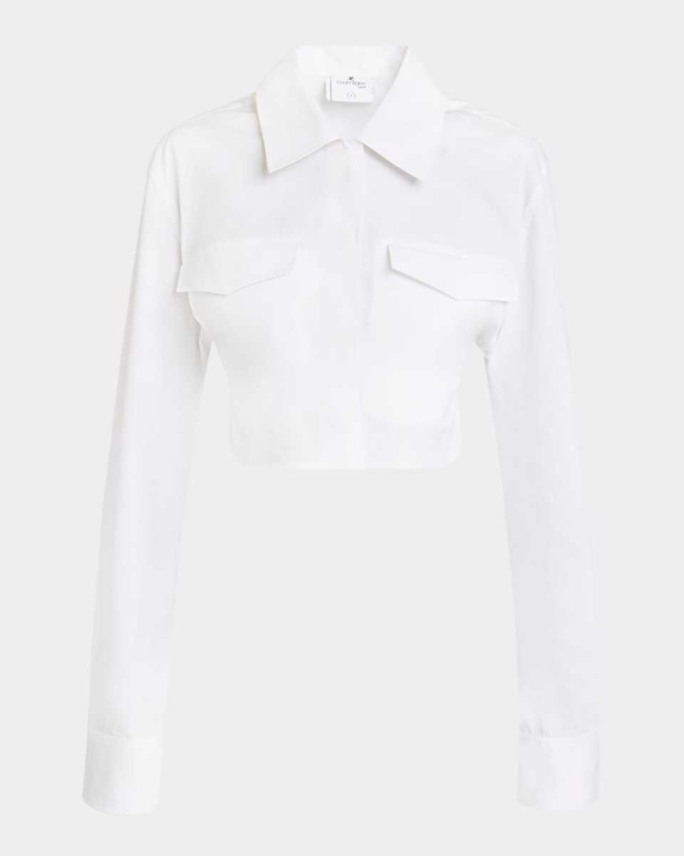 2-Pocket Poplin Crop Shirt